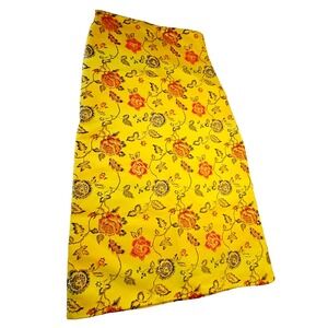 Handloomed Floral Skirt Gold Accents Side Zipper India Yellow 24"W 29"L No Tags